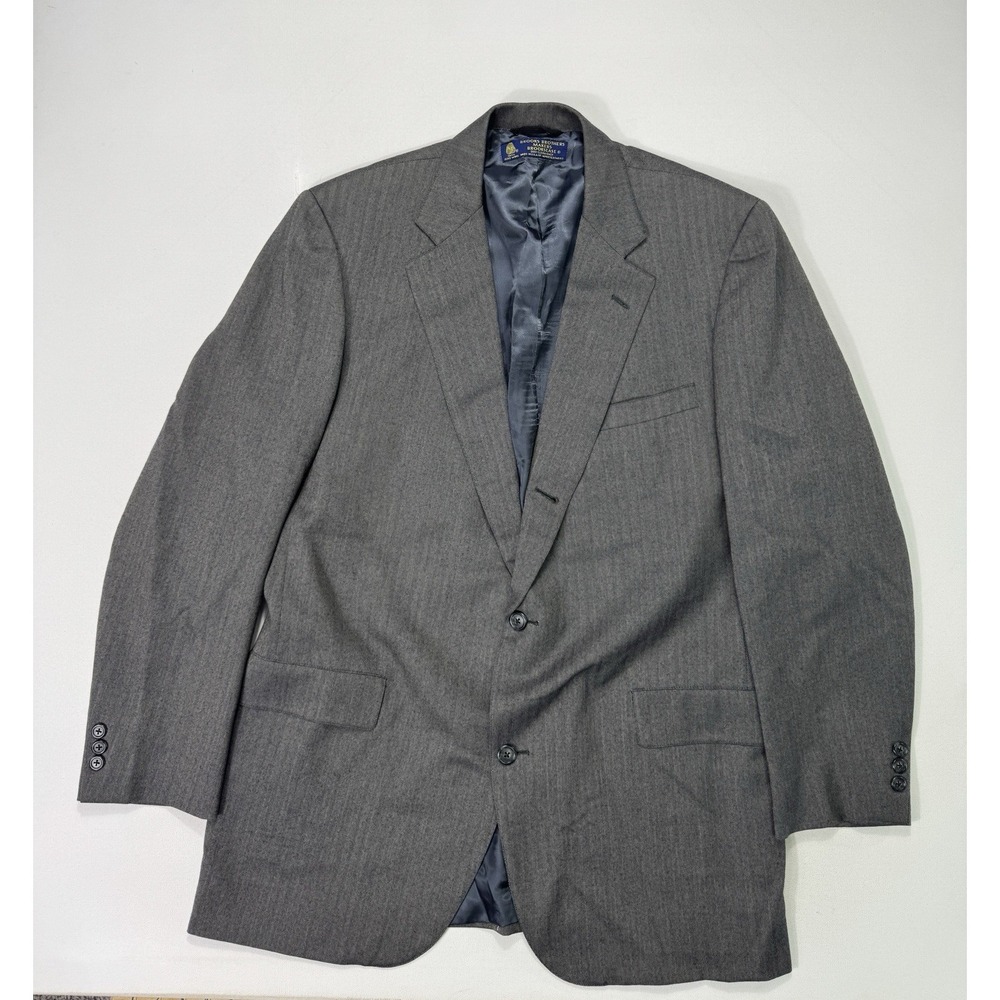 Brooks Brothers Brooksease Blazer Sz 43L Grey VTG Wool Black White Herringbone